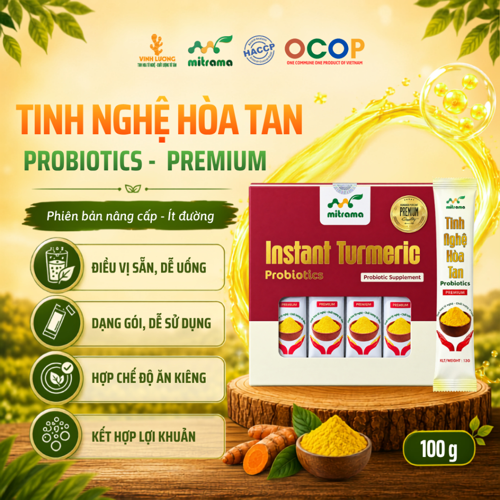 [VL11] Tinh Nghệ Hòa Tan Probiotics Premium VINH LƯƠNG MITRAMA Dạng Gói Tiện Pha, Hòa Tan Nhanh 100g | Shopee Việt Nam