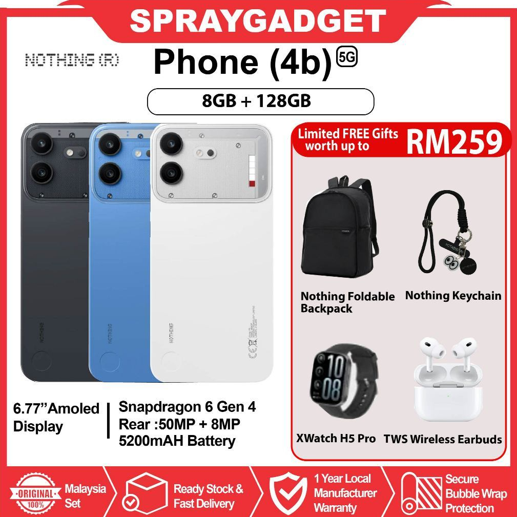[NEW] Nothing Phone (4b) 5G (8GB RAM +128GB ROM) New Glyph Bar l Snapdragon 6 Gen 4 l 5200mAH Battery with 33W Charge