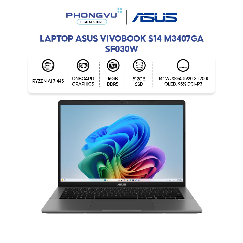Laptop Asus Vivobook S14 M3407GA-SF030W (Ryzen AI 7 445/ 16GB/ 512GB/ Windows 11 Home) - Bảo hành 24 tháng | Shopee Việt Nam