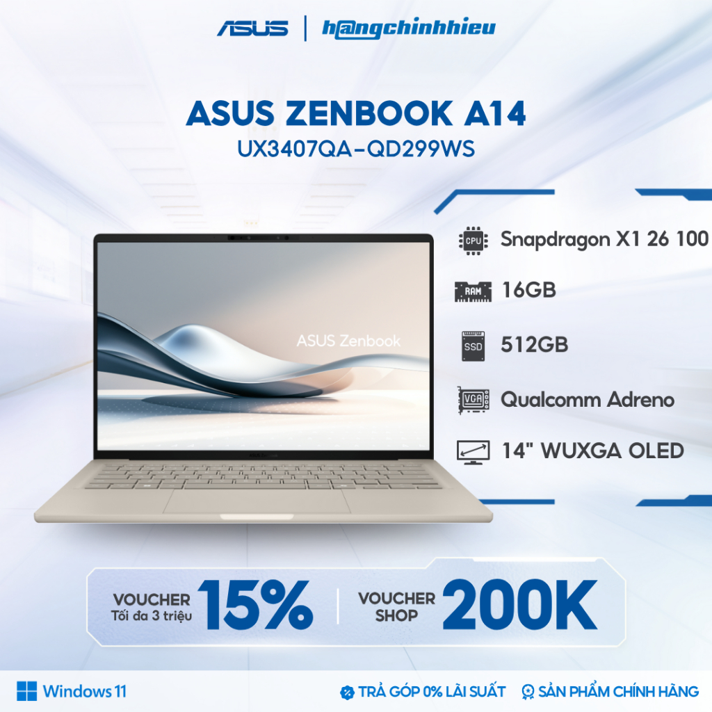 Laptop ASUS ZenBook A14 UX3407QA-QD299WS Snapdragon X1 26 100 | 16GB | 512GB | 14' | Win 11 | Office | Shopee Việt Nam