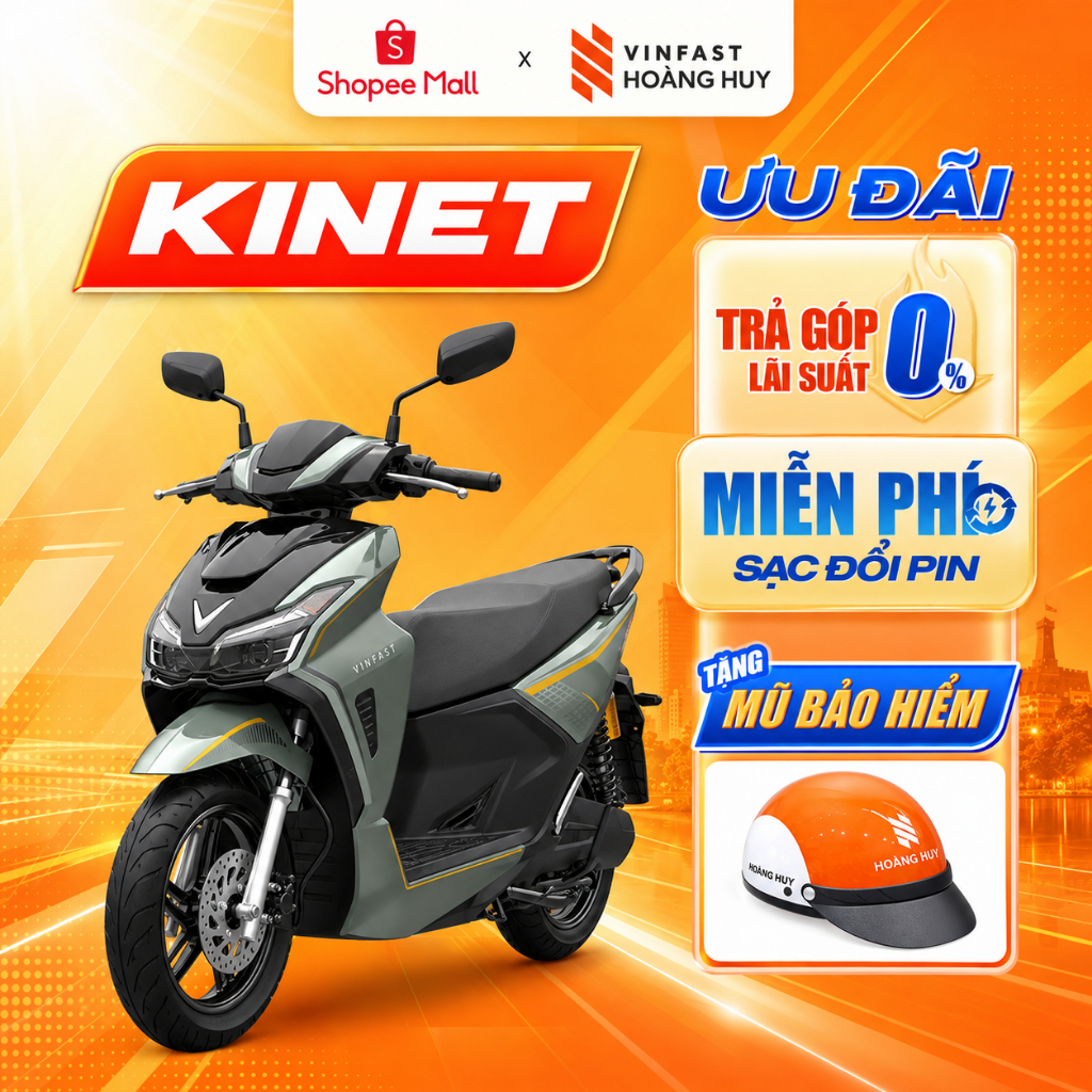 [ New 2026 ] Xe Máy Điện VinFast Kinet Mua Kèm 2 Pin | Trả Góp 0% | Miễn Phí Sạc Pin | Công Suất 5200W | Khoá Thông Minh | Shopee Việt Nam