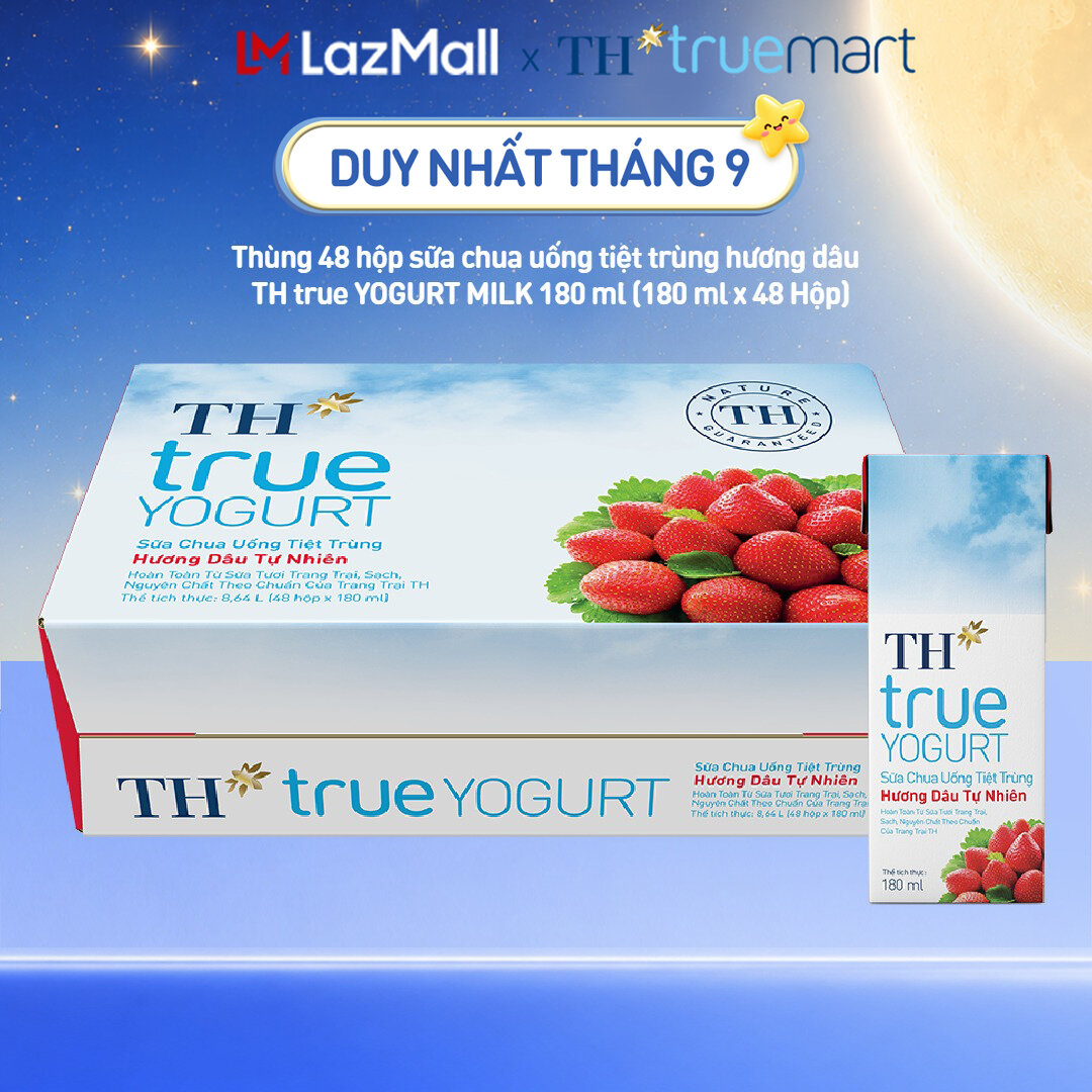 Thùng 48 hộp sữa chua uống tiệt trùng TH true YOGURT hương dâu tự nhiên 180 ml (180 ml x48)