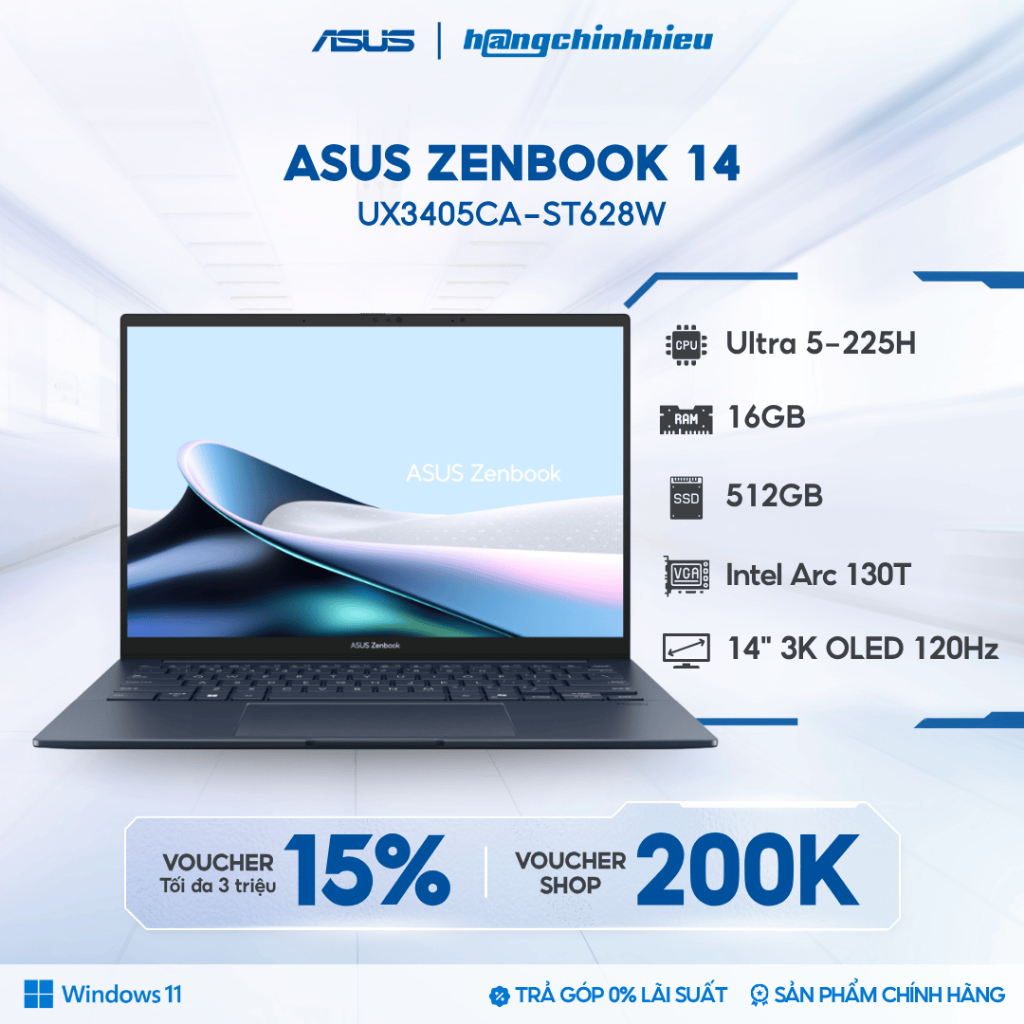 Laptop ASUS ZenBook 14 UX3405CA-ST628W (Ultra 5-225H | 16GB | 512GB | Intel Arc 130T | 14' 3K OLED 120Hz | Win 11) | Shopee Việt Nam