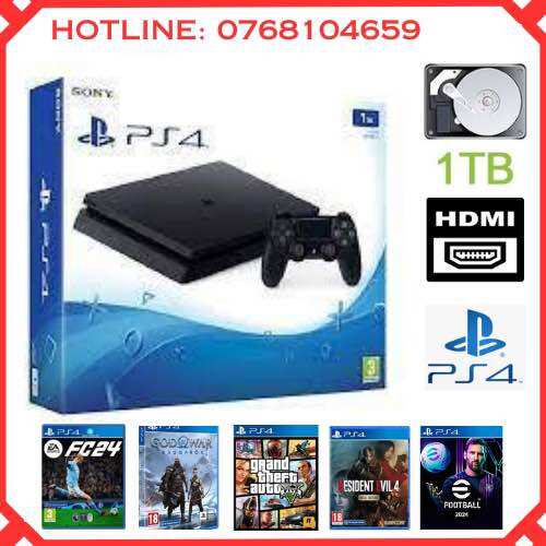 Máy game Ps4 Slim 1TB cài 15 game theo yêu cầu (GOW ragnarok Pes25 FIFA 25 Gta 5) - chính hãng Sony PlayStation 4 bảo hành 3 tháng