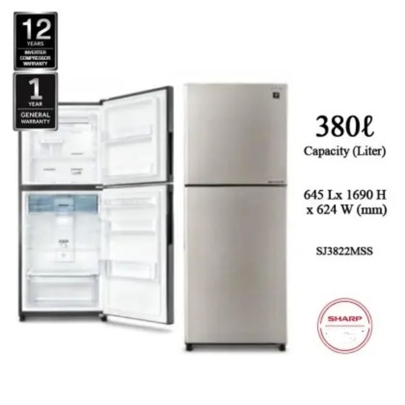 Sharp 2 Doors Inverter Refrigerator 380L SJ3822MSS | Shopee Malaysia
