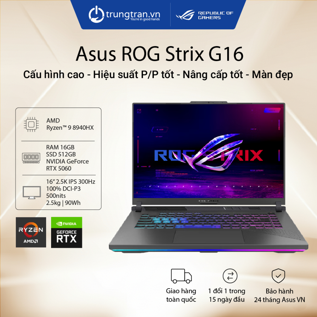Asus ROG Strix G16 G614PM-TS147W| Ryzen 9 | 16GB | 512GB | RTX 5060 | 16" 2.5K IPS 300Hz |Trung Trần | Shopee Việt Nam