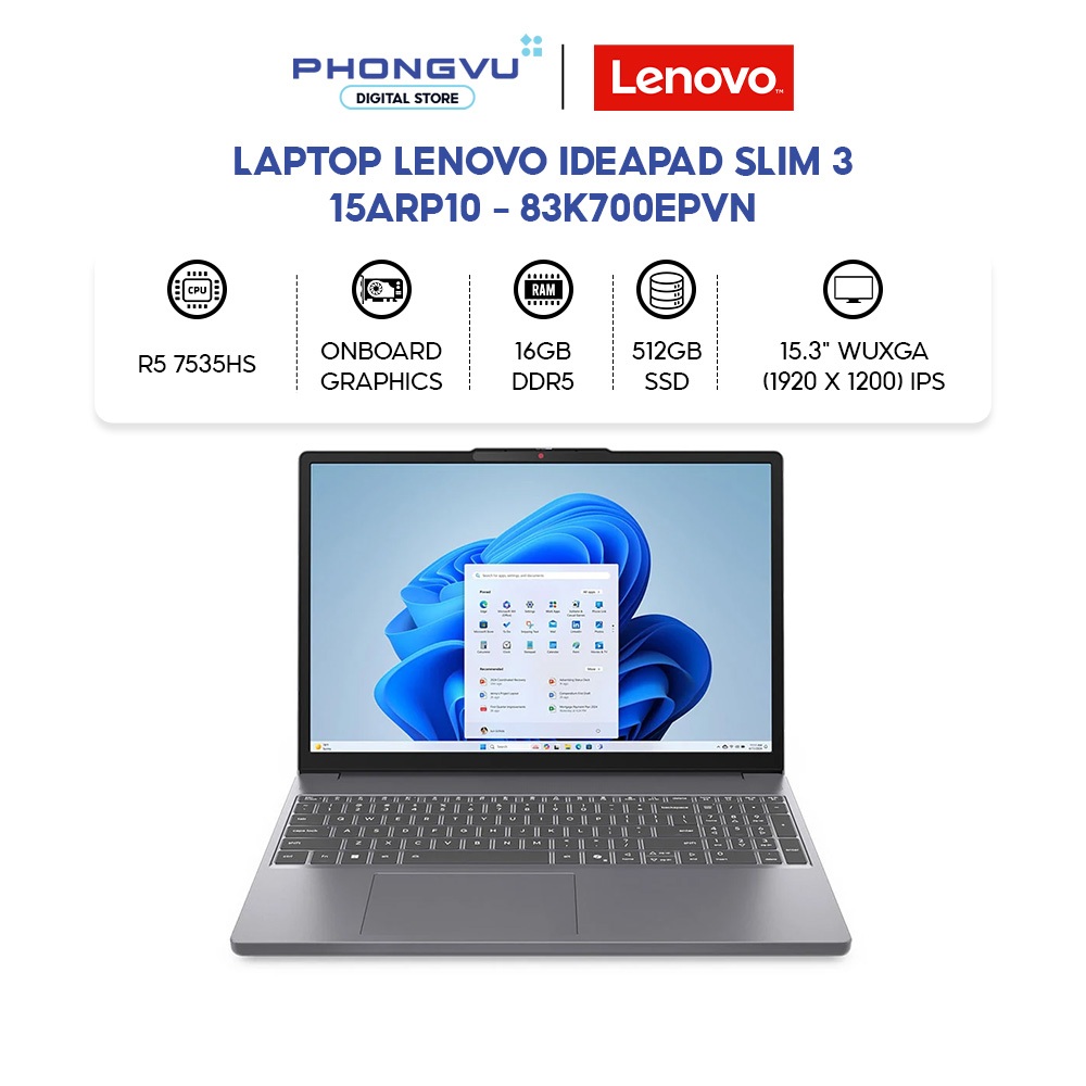 Laptop Lenovo IdeaPad Slim 3 15ARP10 | Ryzen 5-7535HS, 16GB DDR5, 512GB, 15.3" WUXGA - BH 24 Tháng | Shopee Việt Nam