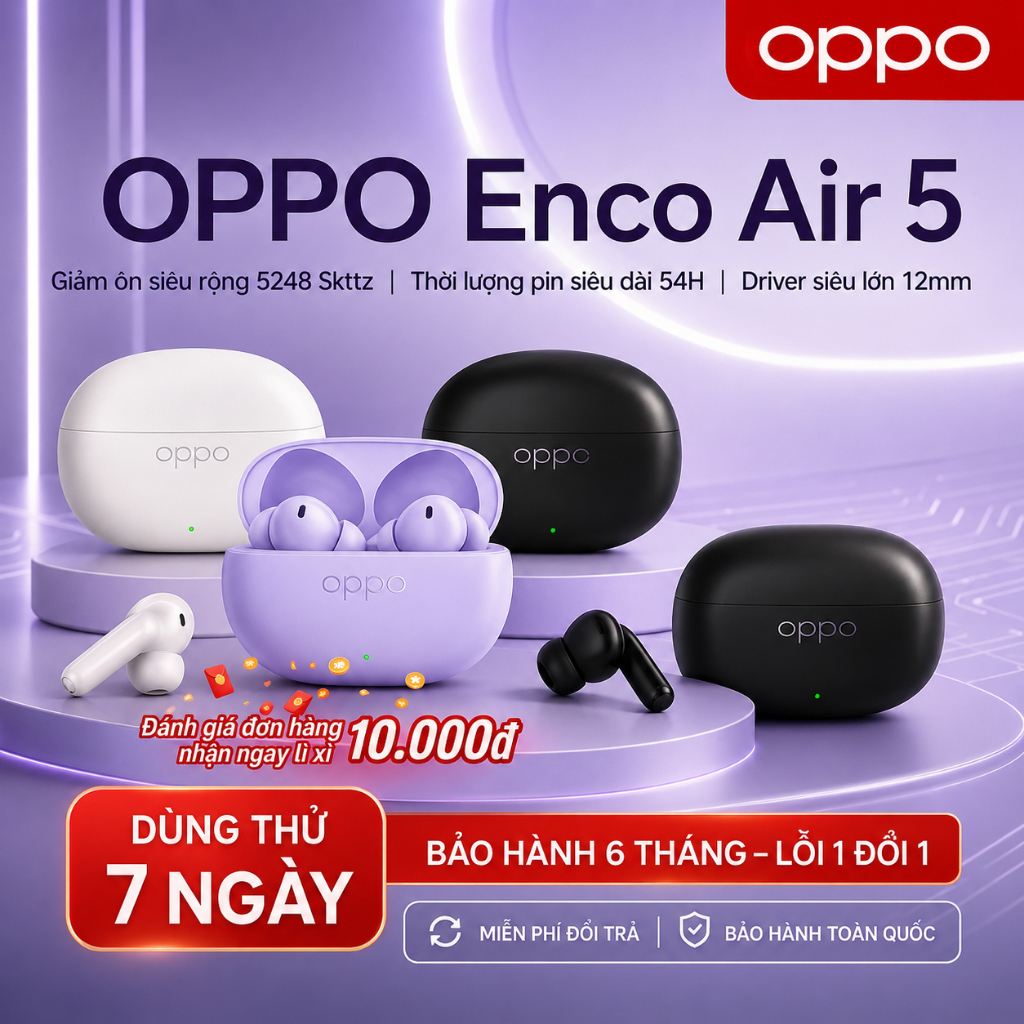 OPPO Enco Air5 Bluetooth 6.1 ANC 52dB pin 54H âm thanh Hi-Res gaming | Shopee Việt Nam