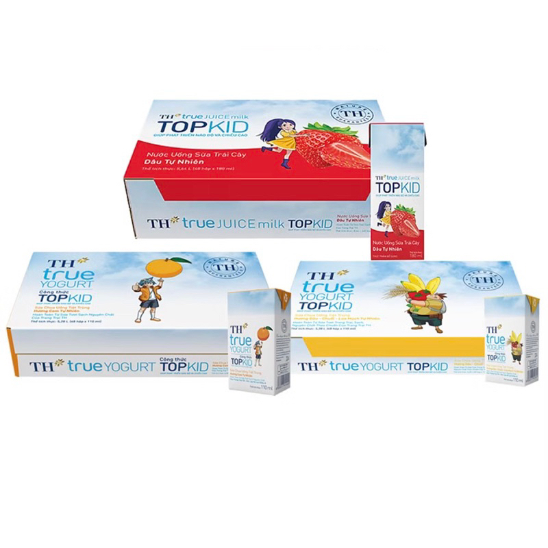 Thùng 48 hộp sữa chua uống tiệt trùng TH true YOGURT TOPKID hương chuối/cam/dâu mạch tự nhiên 110ml | Shopee Việt Nam