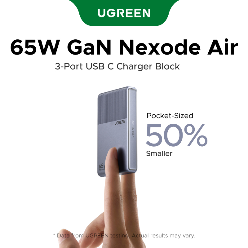 UGREEN Nexode Air 65W USB-C * 2 + USB-A * 1 Cổng GaN Sạc Nhanh Siêu Di Động Bảo Vệ Nhiệt Sạc An Toàn cho iPhone 18 Pro Max iPhone 17 15 13 Pro Max | Shopee Việt Nam