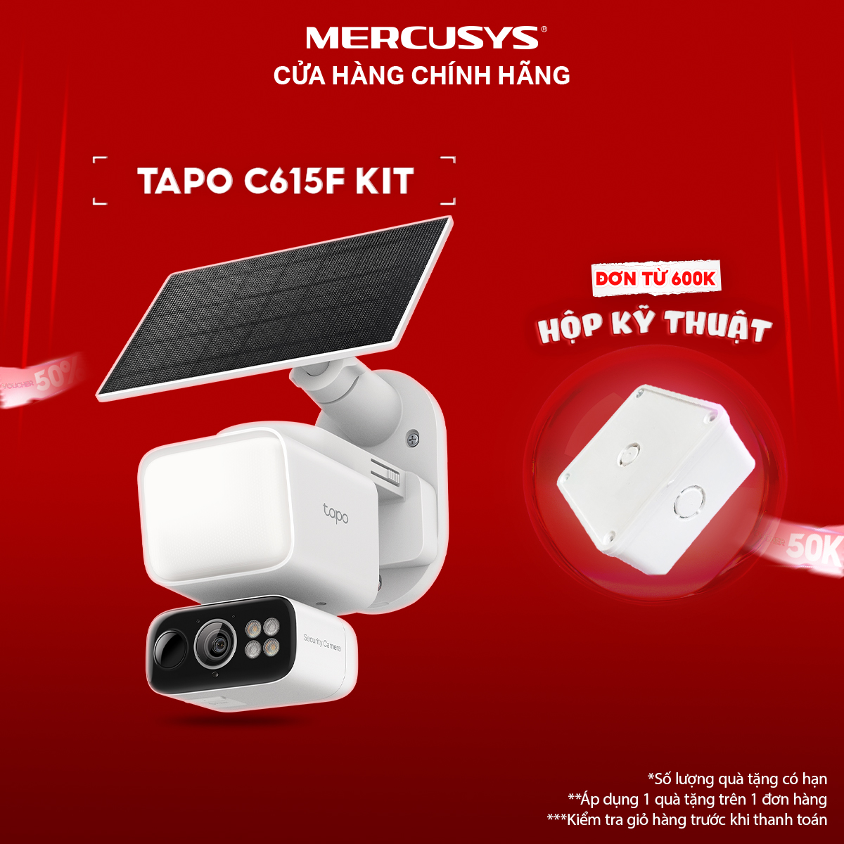 Camera Ngoài Trời TP-Link Tapo C615F KIT Năng Lượng Mặt Trời | Đèn Pha Tích Hợp Độ Nét 2K 3MP Chuẩn IP65