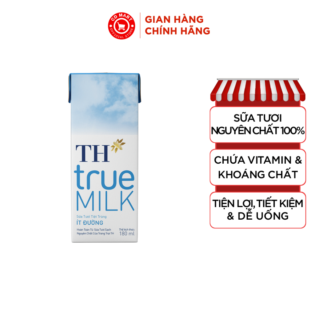 Thùng 48 hộp sữa tươi tiệt trùng ít đường TH True Milk (180ml)