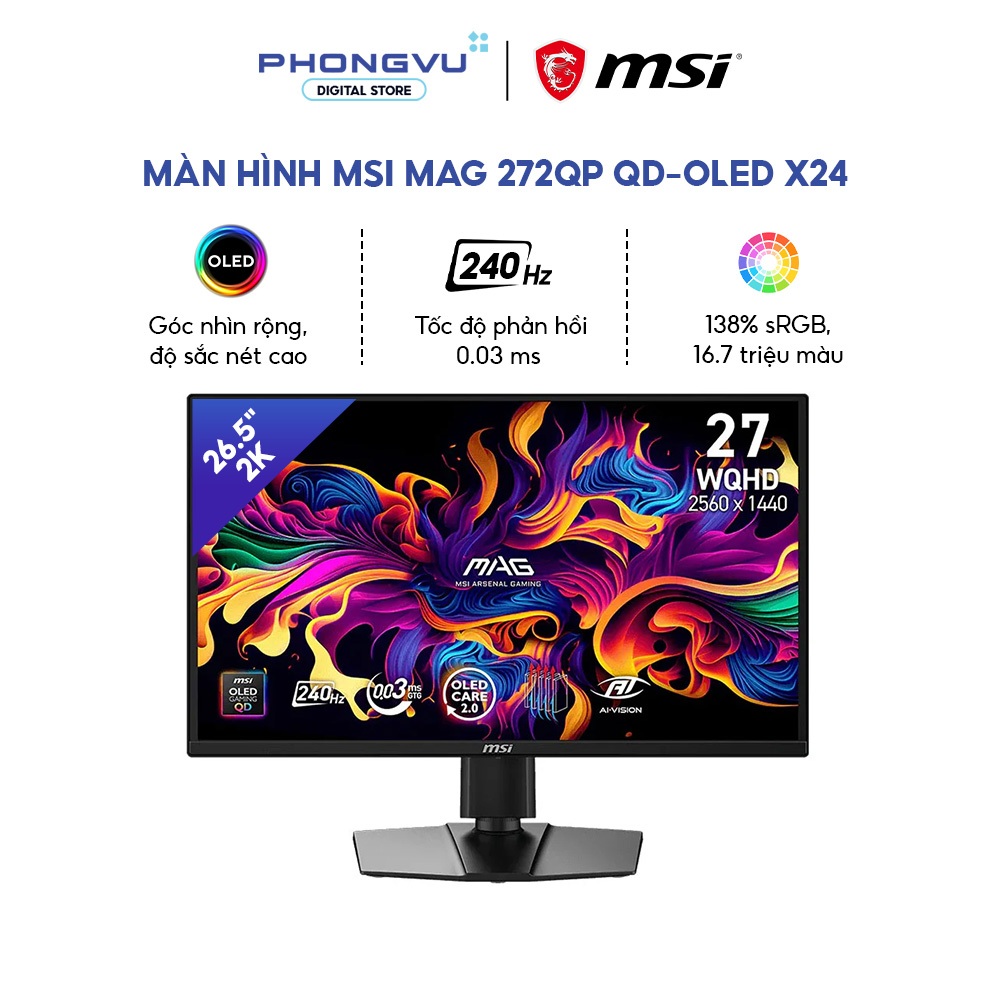 Màn hình MSI MAG 272QP QD-OLED X24 - 26.5 inch - 2K - 240Hz - USB-C đa năng - Bảo hành 36 tháng | Shopee Việt Nam