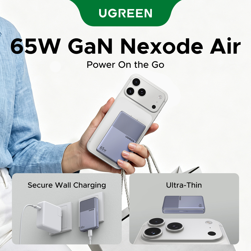 UGREEN Nexode Air 65W USB-C * 2 + USB-A * 1 Cổng GaN Sạc Nhanh Siêu Di Động Bảo Vệ Nhiệt Sạc An Toàn Cho iPhone 17 15 13 Pro Max | Shopee Việt Nam