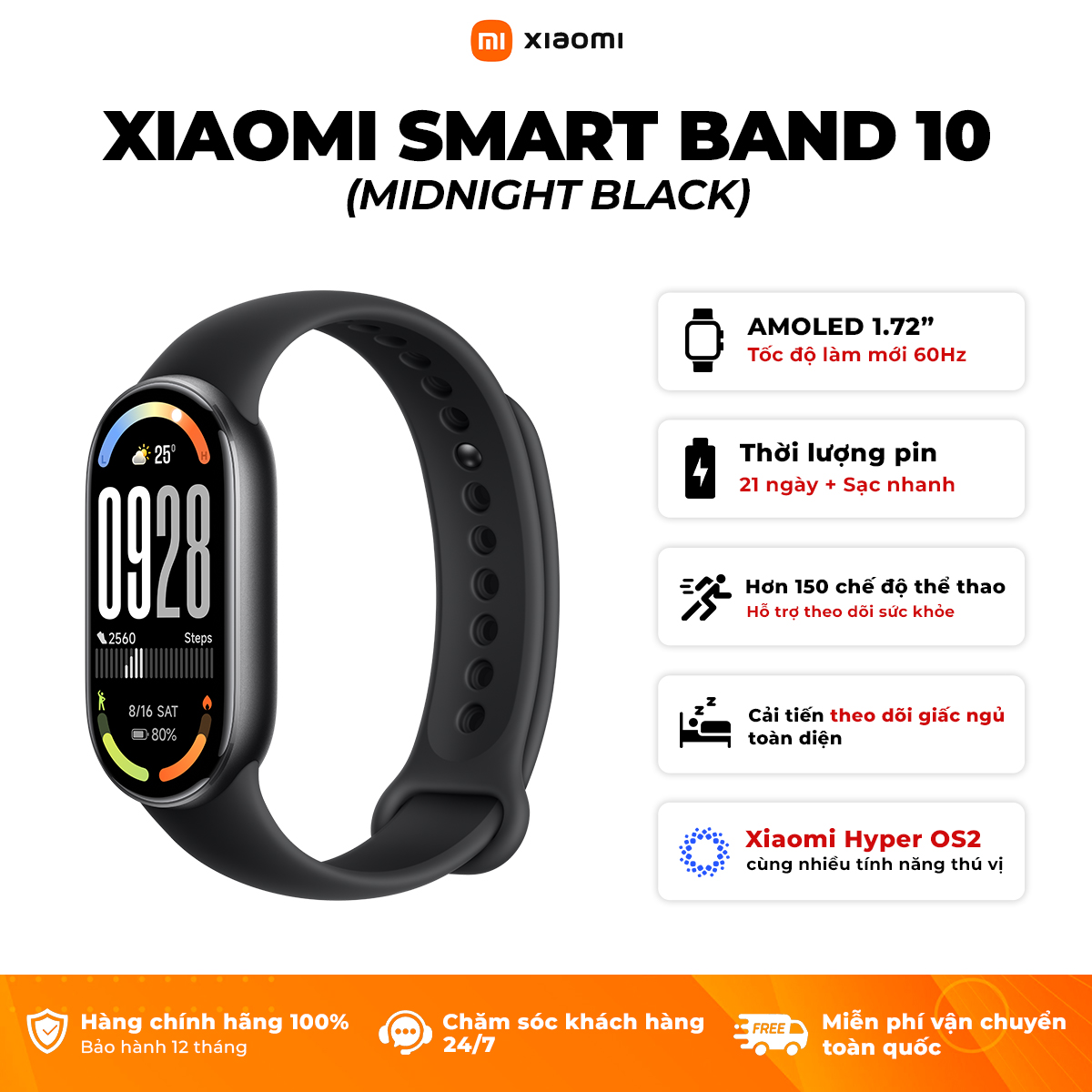 Vòng Đeo Tay Thông Minh Xiaomi Mi Smart Band 10 / AMOLED 1.72" / Chống Nước 5ATM – Phiên Bản Quốc Tế Bảo Hành 12 Tháng