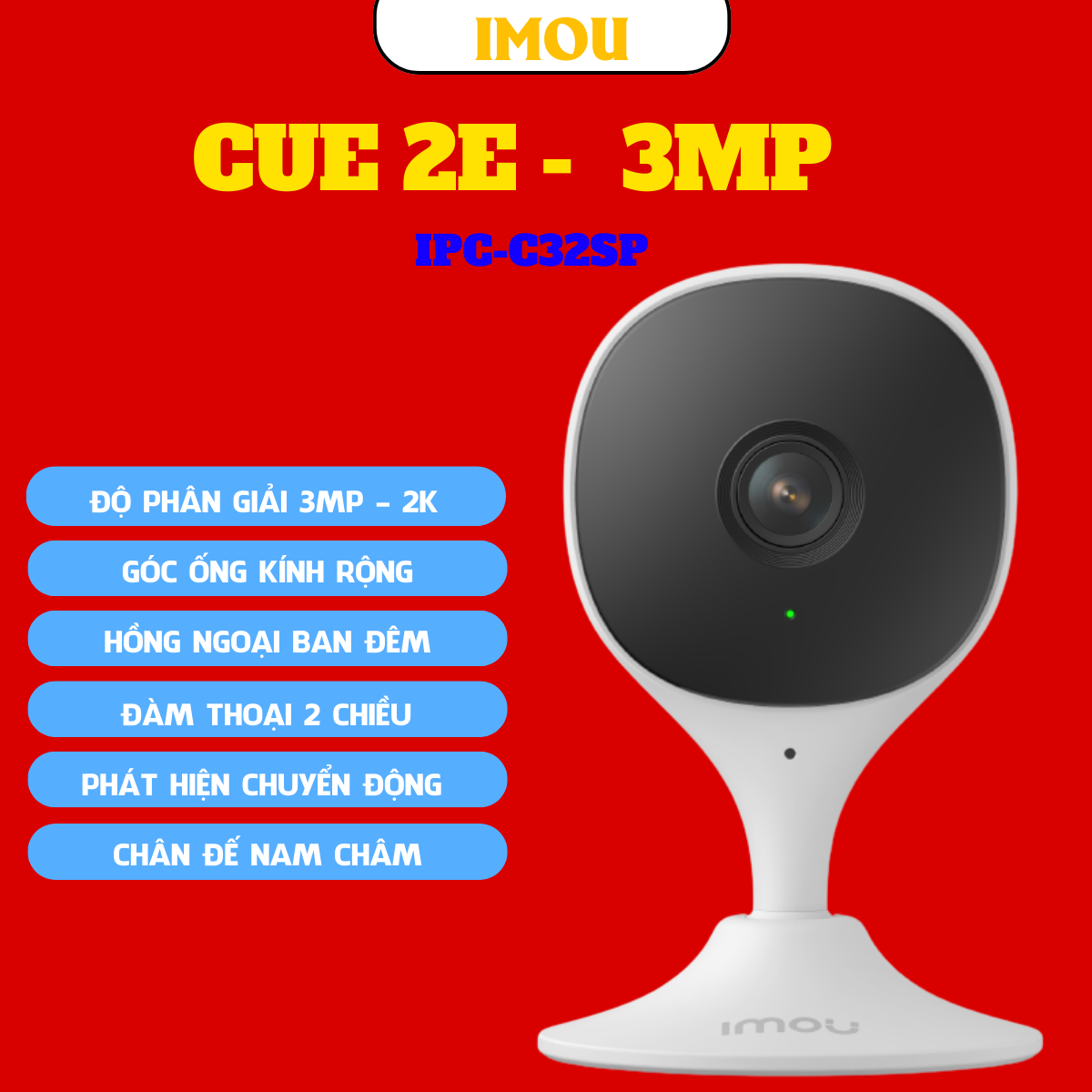 Camera Wifi Imou Cue 2E - C32SP - 3MP Đế Nam Châm I Phát hiện con người I Phát hiện âm thanh bất thường I Đàm thoại 2 chiều I Bảo hành 2 năm I C32SP