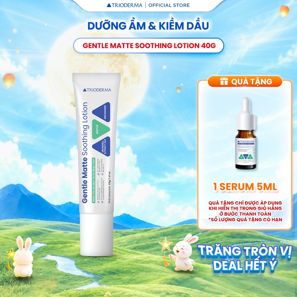 Lotion Dưỡng Ẩm Dịu Nhẹ, Mỏng Mịn Thoáng Da Dầu Mụn Trioderma Gentle Matte Soothing Lotion 40g
