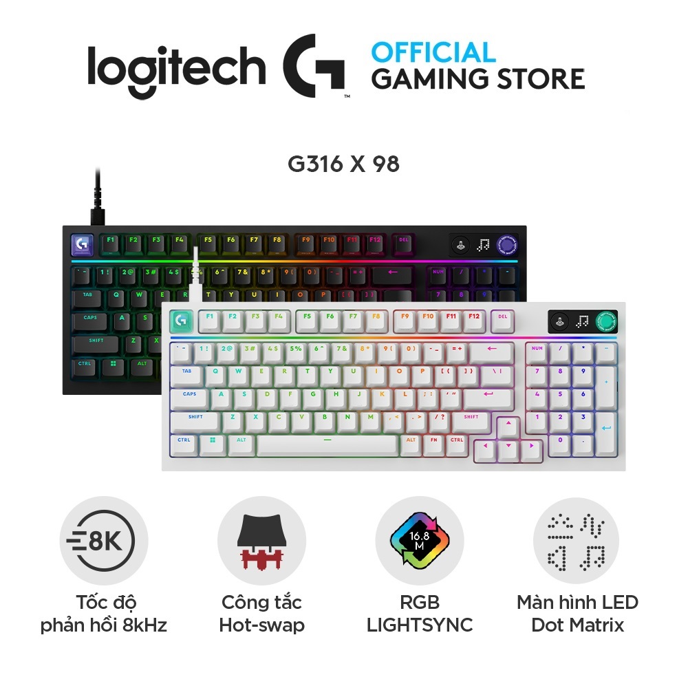 Logitech G316 X 98 Mechanical Keyboard Tactile - 8 kHz, Hot-swap, LED Dot Matrix, USB-C, RGB LIGHTSYNC | Shopee Việt Nam