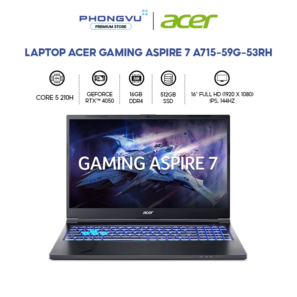Laptop Gaming Acer Aspire 7 A715-59G-53RH Core 5 210H - RTX 4050, 16GB, 512GB, Win 11 - BH 24 Tháng | Shopee Việt Nam
