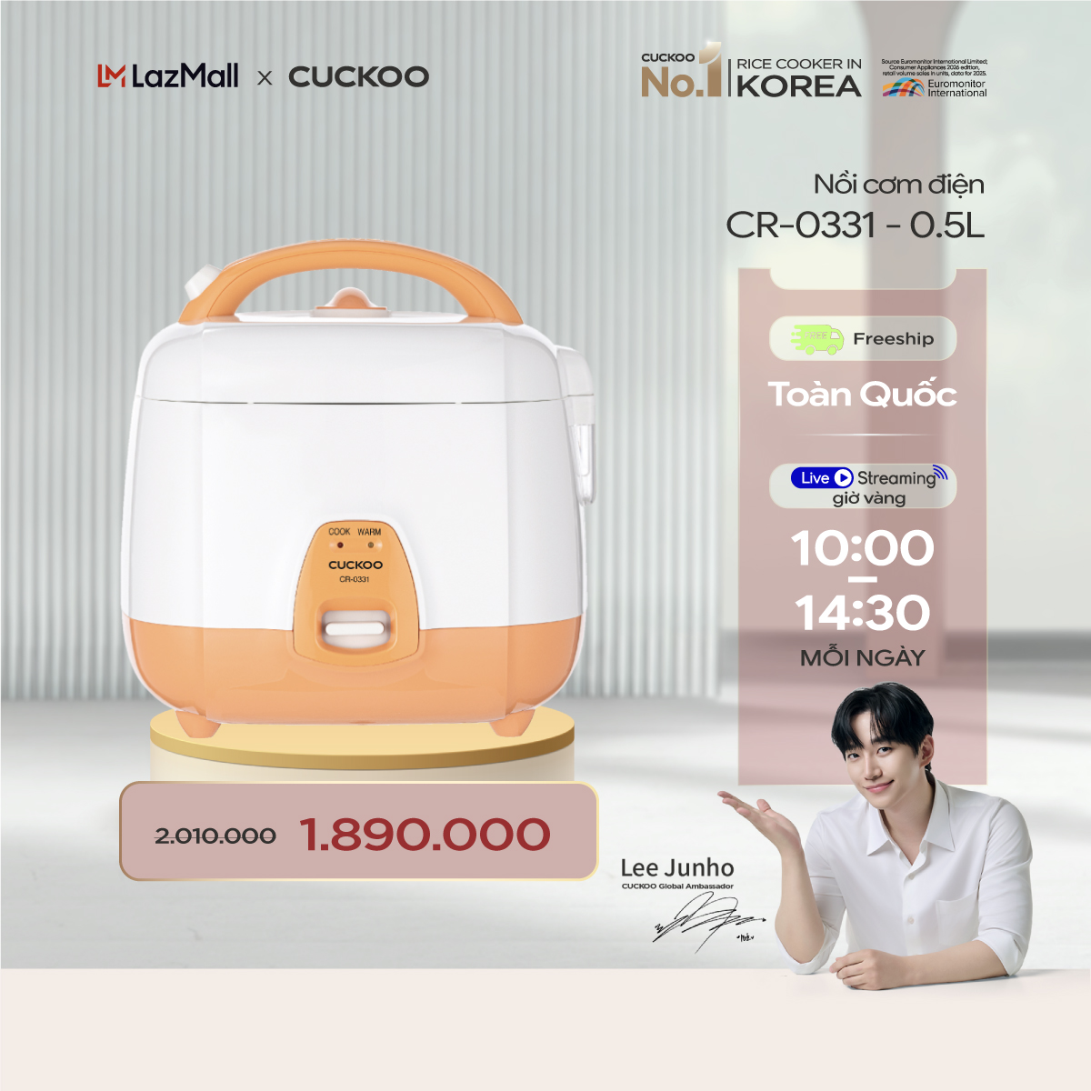 Nồi cơm điện Mini Cuckoo 0.5L CR-0331 - Lòng nồi chống dính nhỏ gọn cho gia đình ít người - Hàng chính hãng
