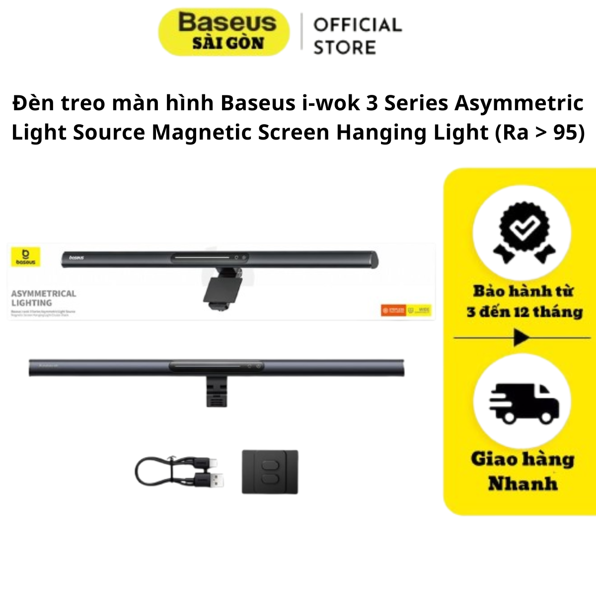 Đèn treo màn hình Baseus i-wok 3 Series Asymmetric Light Source Magnetic Screen Hanging Light (Ra > 95)