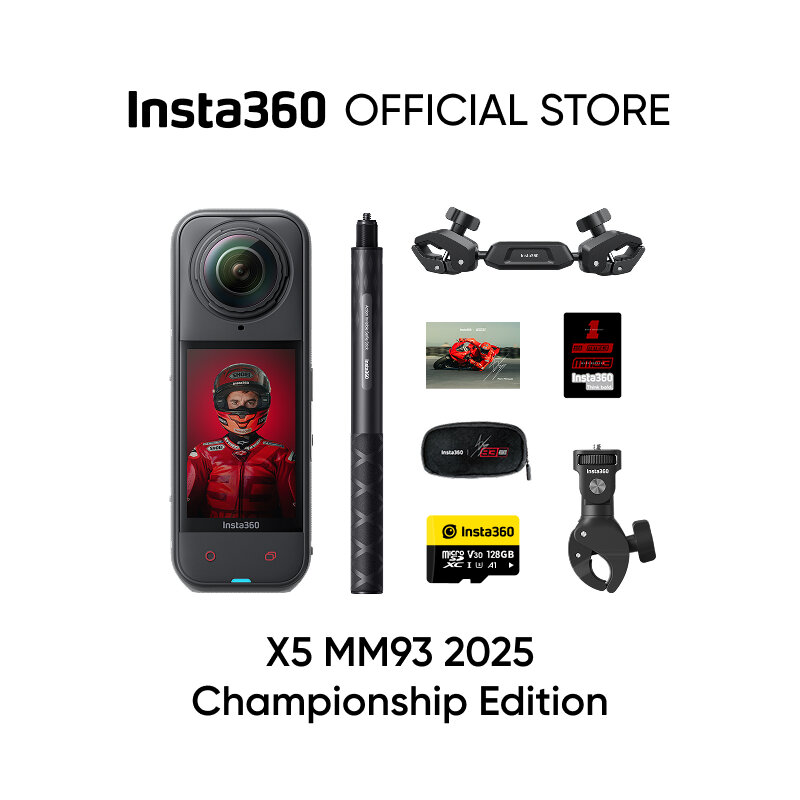 Insta360 X5 - Waterproof 8K 360° Action Camera Leading Low Light Invisible Selfie Stick Effect Rugged and Replaceable Lens 3-Hour Battery Built-in Wind Guard Stabilization Triple AI Chip Design