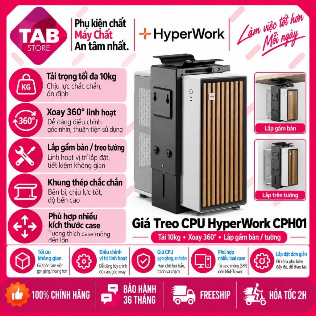 Giá Treo CPU HyperWork CPH01, Tải 10kg, Xoay 360°, Lắp Gầm Bàn/Tường - Bảo Hành 36 Tháng | Shopee Việt Nam