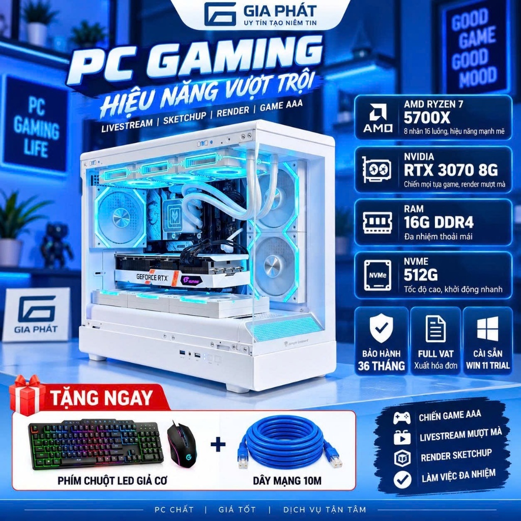 PC Gaming AMD Ryzen 7 5700X | RTX 3070 8G | NVMe 512G| RAM 16G livestream, sketchup render, Game AAA | Shopee Việt Nam