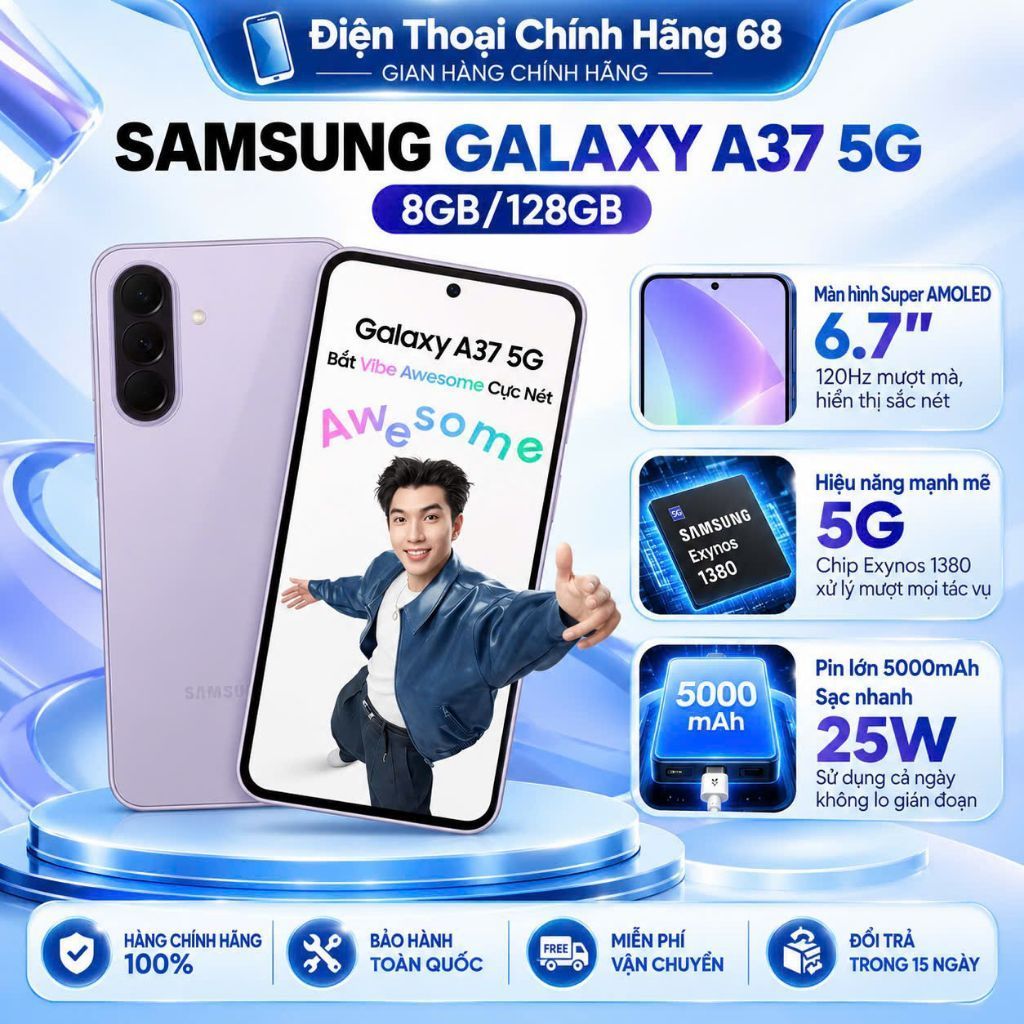 Điện thoại Samsung Galaxy A37 5G 8GB/128GB - Hàng Chính Hãng | Shopee Việt Nam