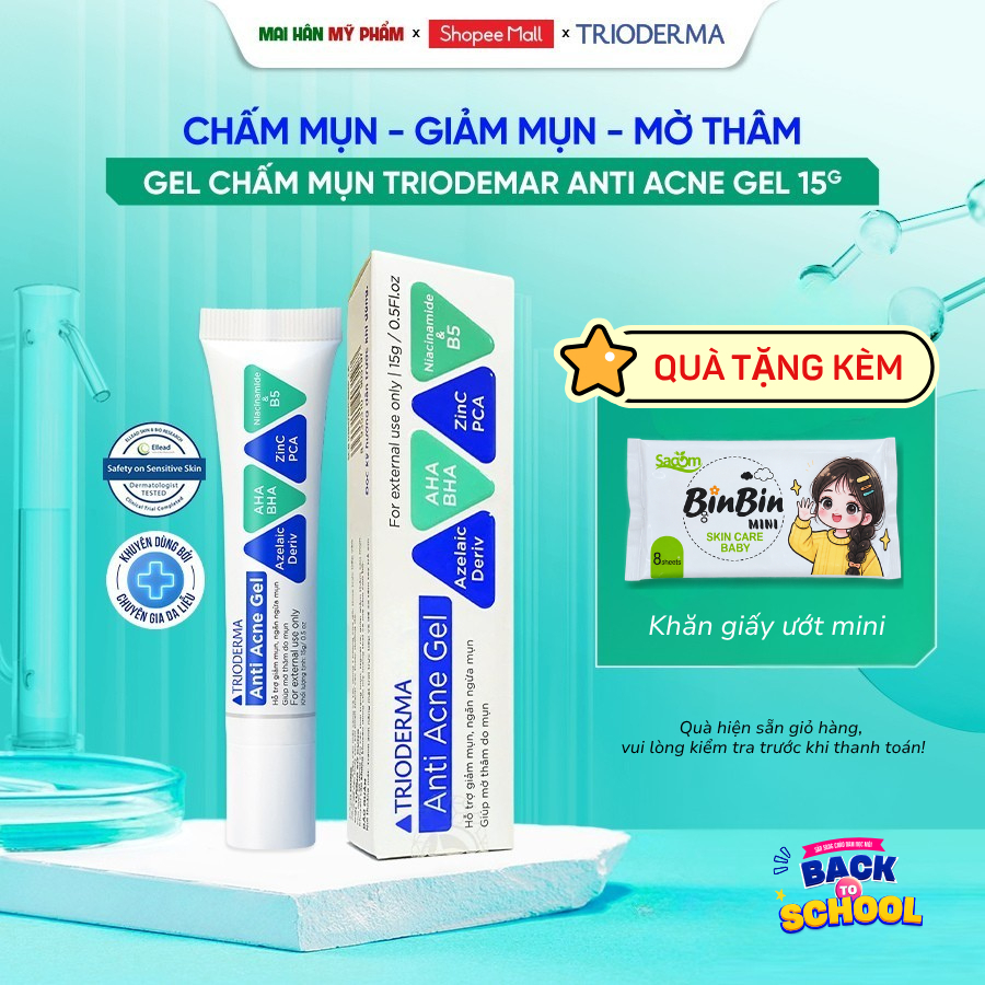 Gel Chấm Mụn Trioderma Hỗ Trợ Giảm Mụn, Gom Cồi, Giảm Sưng Viêm, Ngừa Thâm Mụn Anti Acne Gel 15g
