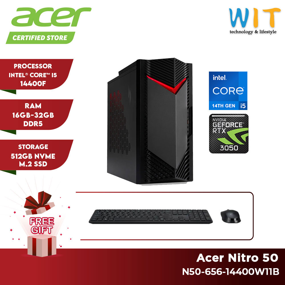 Acer Nitro N50-656-14400W11B Gaming Desktop (Intel Core i5-14400F/16GB-32GB RAM/512GB SSD/RTX3050/W11/3 years Warranty)