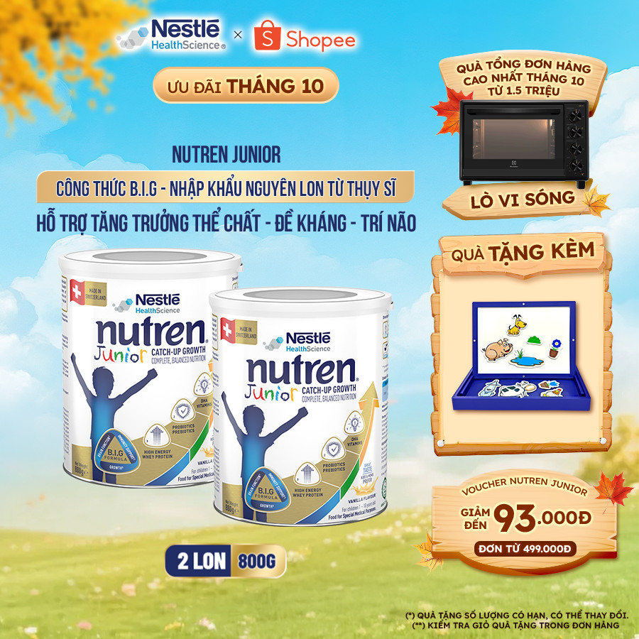 Bộ 2 Sữa Bột NESTLÉ NUTREN JUNIOR Thụy Sĩ Với Công Thức BIG Hỗ Trợ Tăng Trưởng Cho Bé 800G