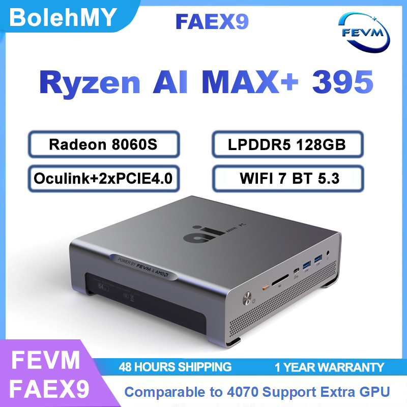 FEVM FAEX9 AMD Ryzen AI MAX+ 395 Radeon 8060S LPDDR5 8000Mhz PCIE4.0 SSD Oculink Port WIFI7 MINI PC