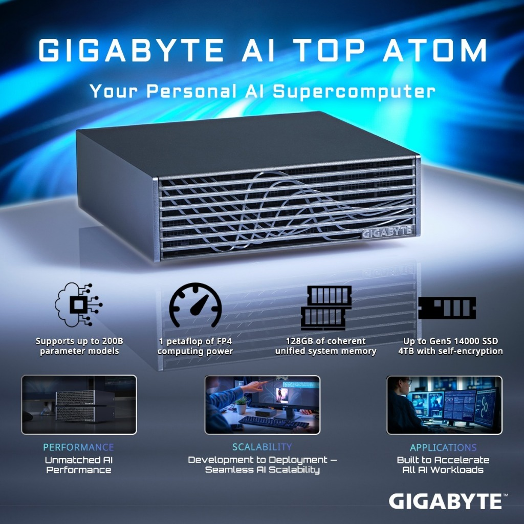 GIGABYTE AI TOP ATOM Supercomputer GB10 DGX SPARK NVIDIA GB10 128 GB LPDDR5x 4TB NVME.M.2 PCIE5.0