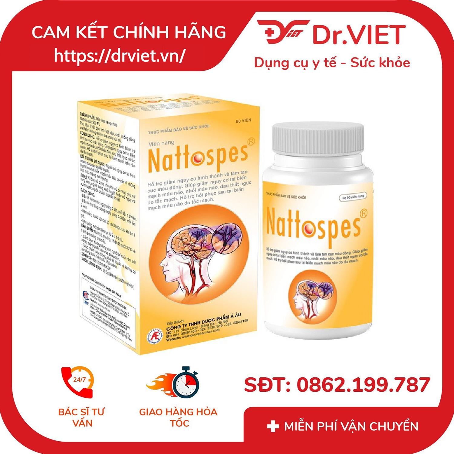 Viên Uống Nattospes Hộp 90 Viên  - NGỪA ĐỘT QUỴ TAI BIẾN MẠCH MÁU NÃO MÁU ĐÔNG NHỒI MÁU CƠ TIM