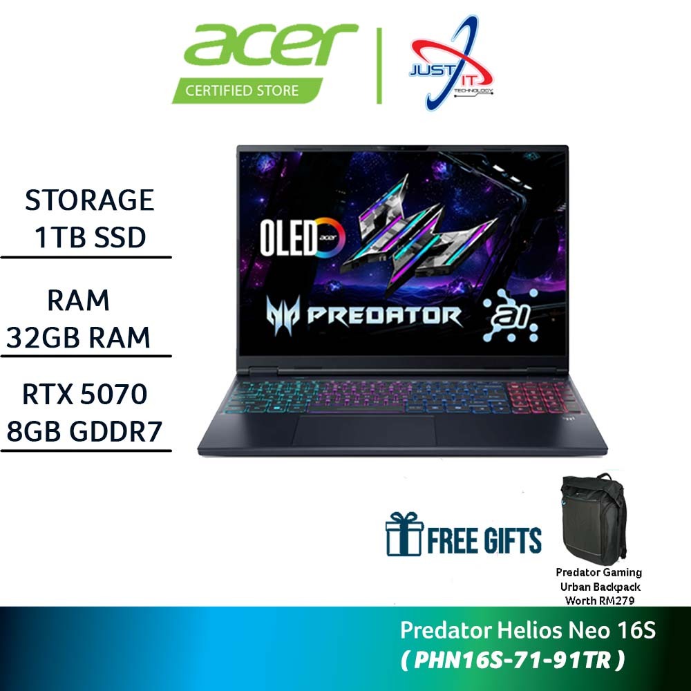 ACER PREDATOR HELIOS NEO 16S PHN16S-71-91TR 16" OLED GAMING LAPTOP ( CU9-275HX 32GD5 1TB / RTX5070 8GD7 / W11H)