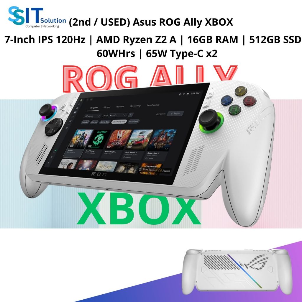 (USED/2nd Hand) Asus ROG Ally Xbox (7-Inch IPS 120Hz | AMD Ryzen Z2 A | 16GB RAM | 512GB SSD | 60WHrs | 65W Type-C x2)