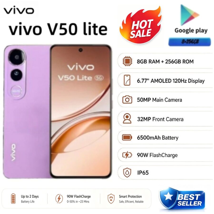 vivo | VIVO V50 Lite 5G Smartphone 8GB+256GB Dimensity 6300 UFS 2.2 Storage 120Hz AMOLED 6500mAh Battery 90W FlashCharge IP65
