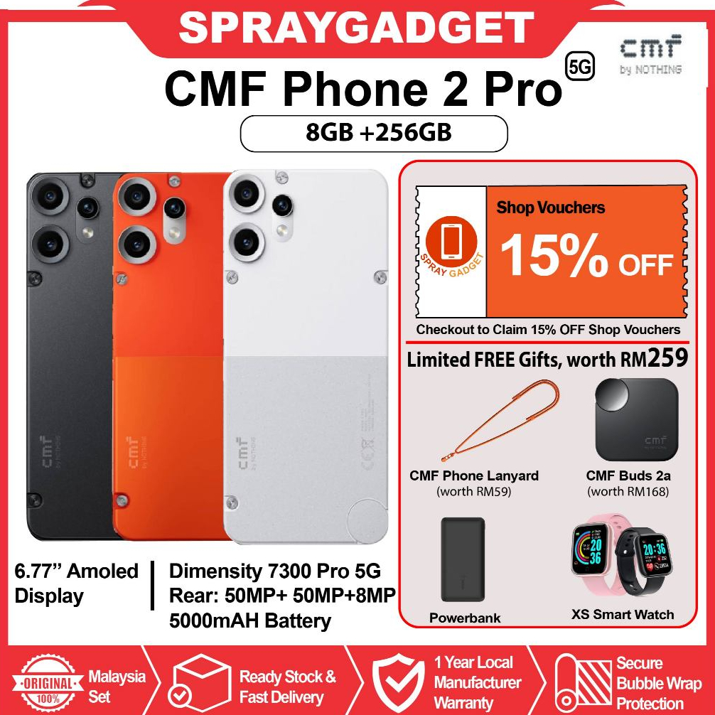 [PROMO] CMF Phone 2 Pro 5G (8GB RAM + 256GB ROM) 4-Camera System | Mediatek Dimensity 7300 Pro
