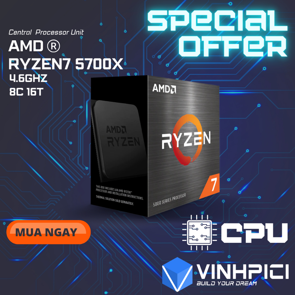 CPU AMD Ryzen 7 5700X ( 3.4GHz Boost 4.6GHz / 8 nhân 16 luồng / 32MB / AM4) [NEW] | Shopee Việt Nam