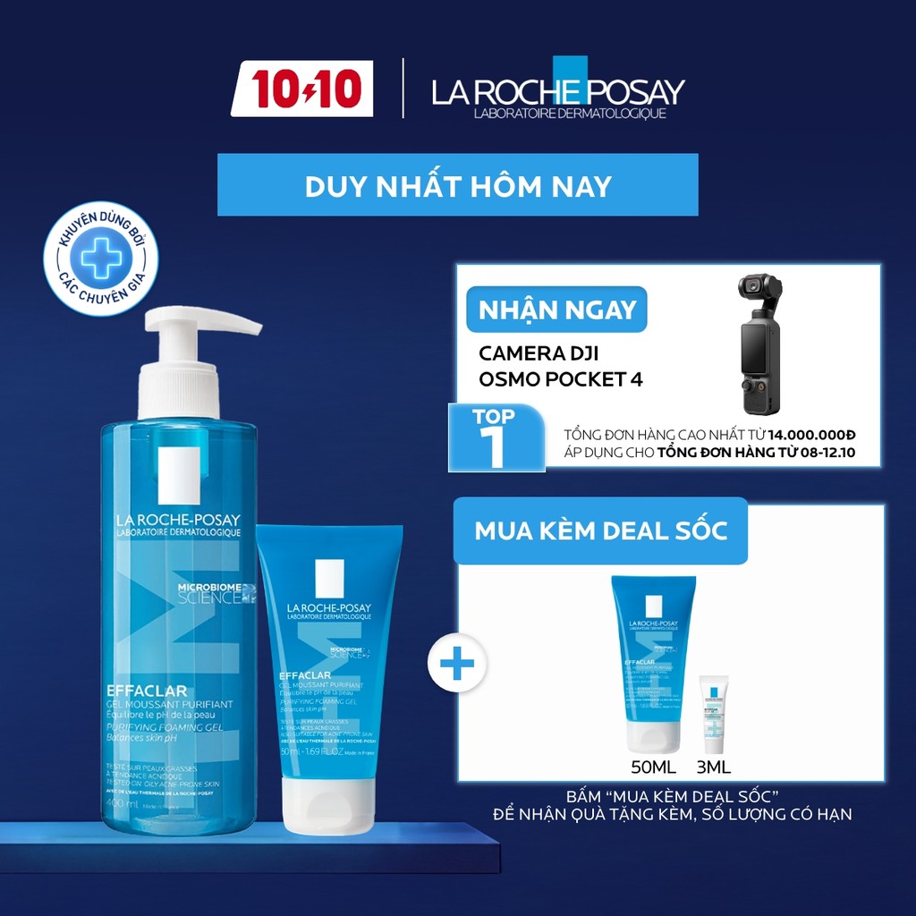 [VB KOL] Gel rửa mặt tạo bọt làm sạch La Roche-Posay Effaclar Purifying Foaming Gel 400ml & Gel rửa mặt Effaclar 50ml
