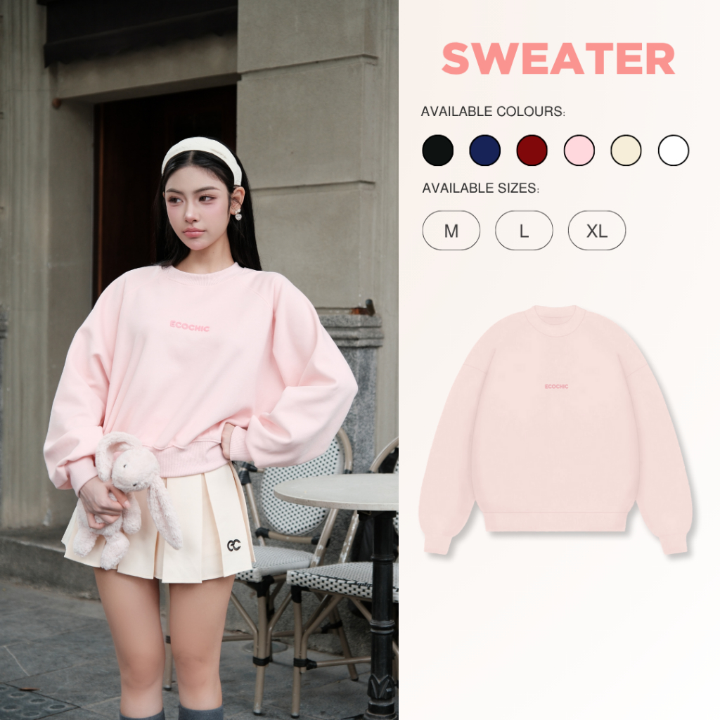 Áo Sweater ECOCHIC ARCTIC BLOOM Basic Cổ Tròn Logo Ngực Chất Liệu Nỉ Hai Da Cao Cấp Chính Hãng B192