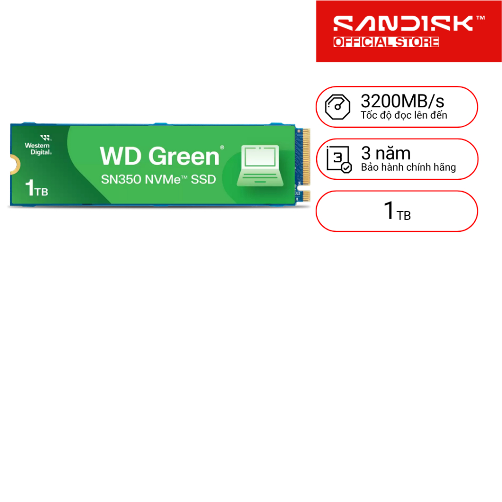 SSD gắn trong WD Green M.2 2280 PCIe NVMe Gen 3 x 4 SN350 500GB / 1TB upto 3200MB/s - Bảo hành 3 năm | Shopee Việt Nam