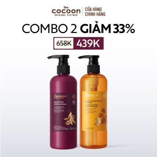 [MUA 2 GIẢM 33%] Combo Dầu gội bồ kết 500ml & Gel tắm đường thốt nốt An Giang Cocoon 500ml