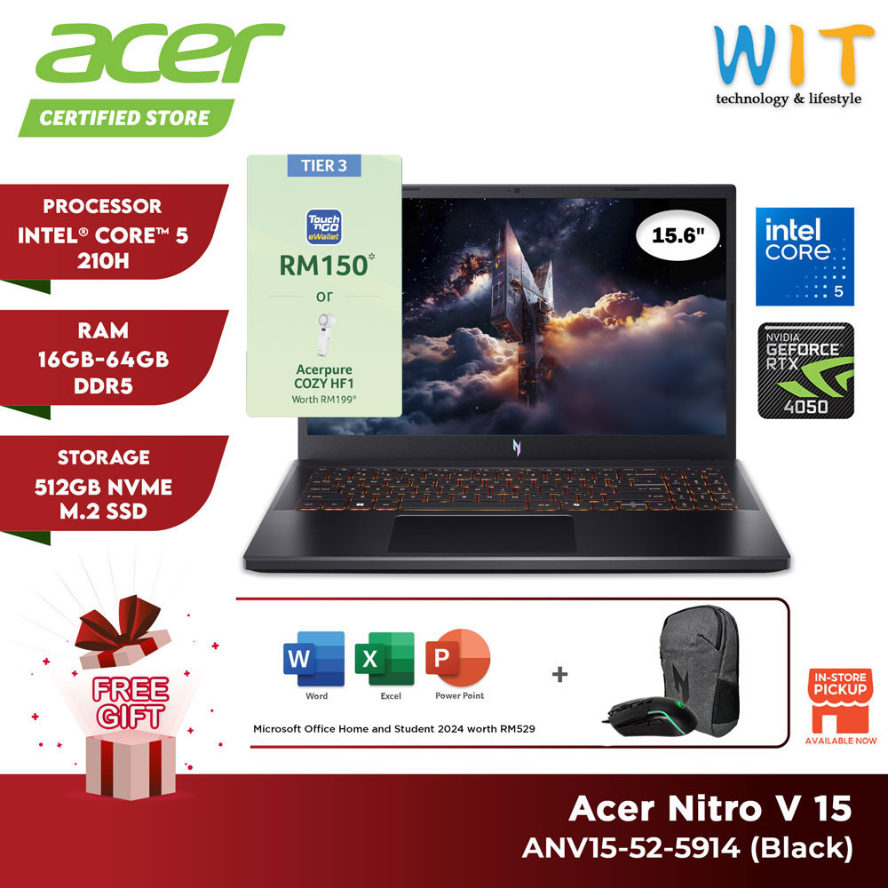 Acer Nitro V15 ANV15-52-5914 /ANV15-52-7287 (Intel Core 5 & 7 /16GB-32GB RAM/512GB SSD/15.6 FHD/RTX4050 6GB/W11/2Y)