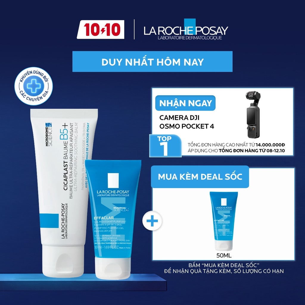 [VB KOL] Kem dưỡng làm dịu và phục hồi làn da La Roche-Posay Cicaplast Baume B5+ 40ml & Gel rửa mặt Effaclar 50ml