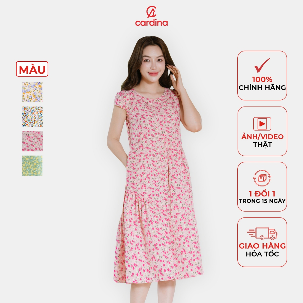 Đầm nữ CARDINA chất liệu lụa Hàn Châu tay hến thiết kế trẻ trung nữ tính nhẹ nhàng thanh lịch 4VSL14