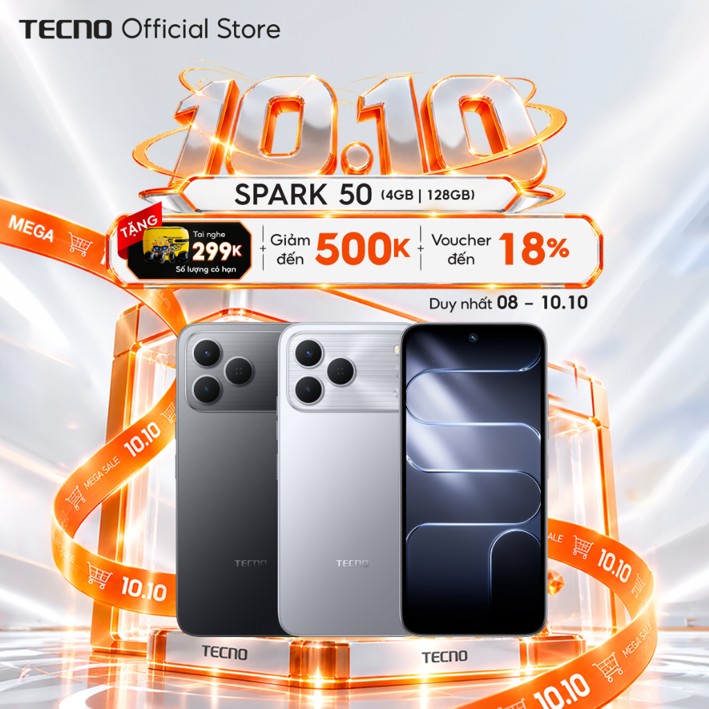 Điện thoại TECNO SPARK 50 (4+8)GB/128GB - Pin 6700mAh | Camera AI 50MP | IP64 | Màn hình 6.78” 120Hz | NFC