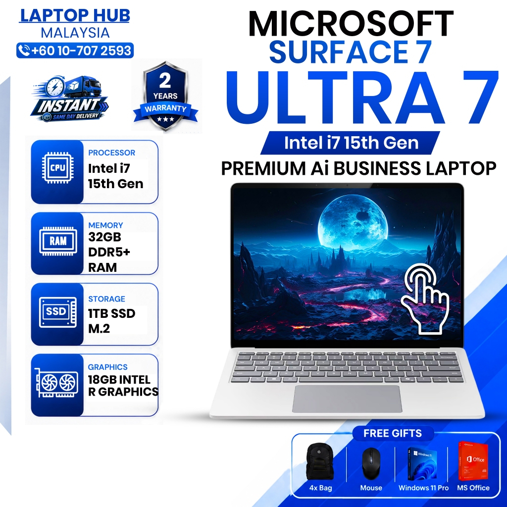 [NEW] Microsoft Surface Laptop 7 | Ultra 7 15th Gen | 16" OLED Touch | 32GB RAM + 1TB SSD | Copilot+ AI | 2-Yr Warranty