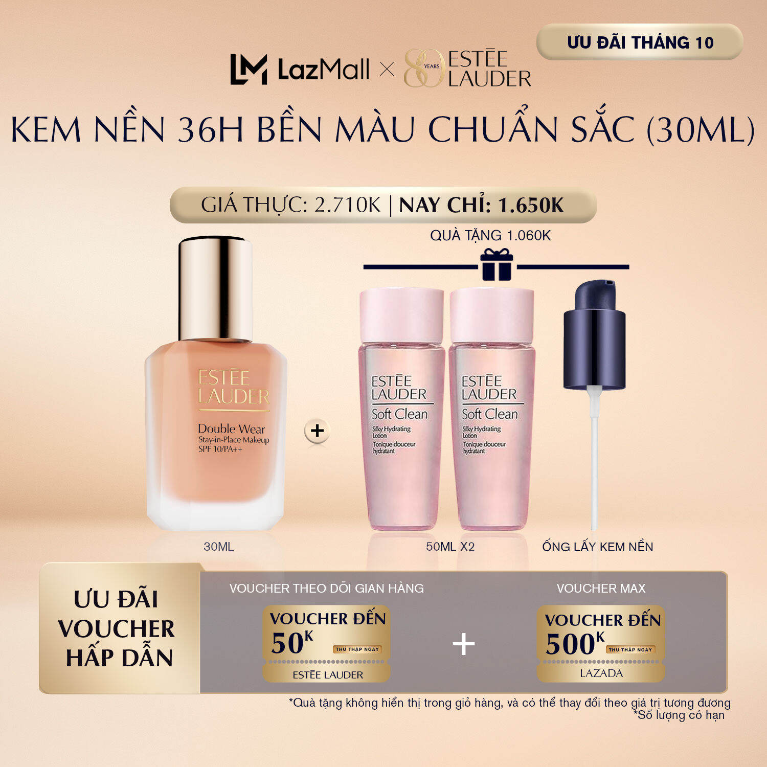 [MỚI] Kem nền lâu trôi 36 giờ lì mịn Estée Lauder Double Wear Stay-in-Place SPF 10/PA++I Foundation 30ml